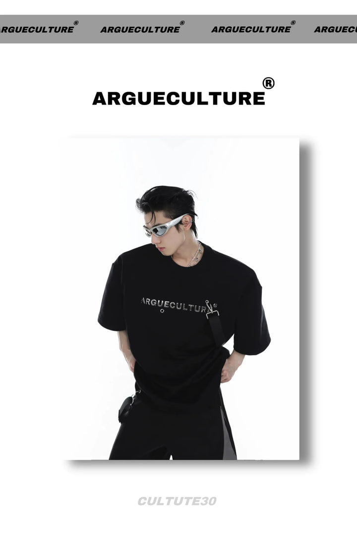 Streetwear Loose Short - Sleeve T - Shirt with Metallic Logo & Tie Detailing - ArguE CulturE