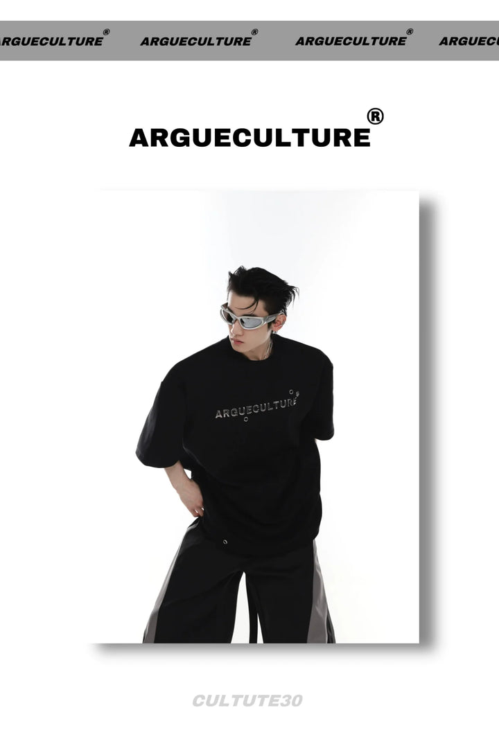 Streetwear Loose Short - Sleeve T - Shirt with Metallic Logo & Tie Detailing - ArguE CulturE