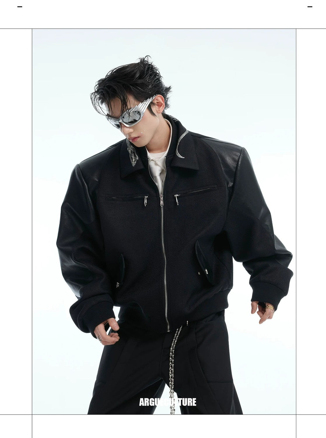 desc::streetwear-snake-pattern-patchwork-cropped-jacket-detail-img-1