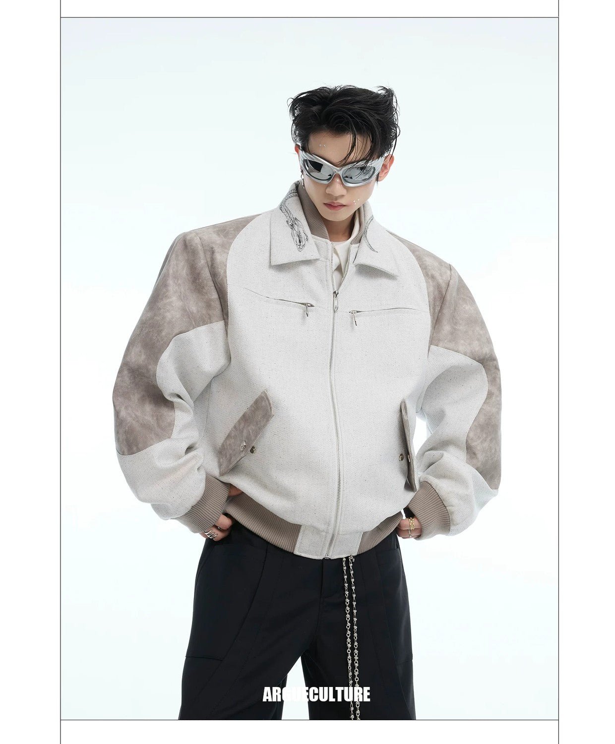 desc::streetwear-snake-pattern-patchwork-cropped-jacket-detail-img-7