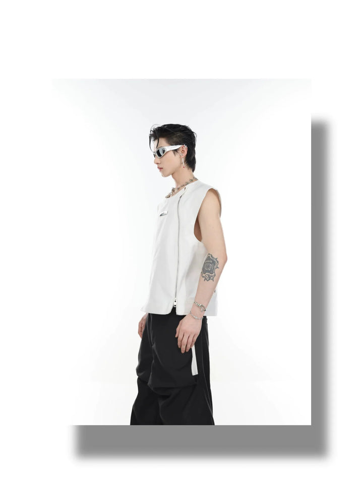 Streetwear Vest / Tank Top Spliced Dual Zipper Detail & Shoulder Cape - ArguE CulturE