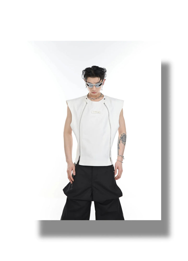 Streetwear Vest / Tank Top Spliced Dual Zipper Detail & Shoulder Cape - ArguE CulturE