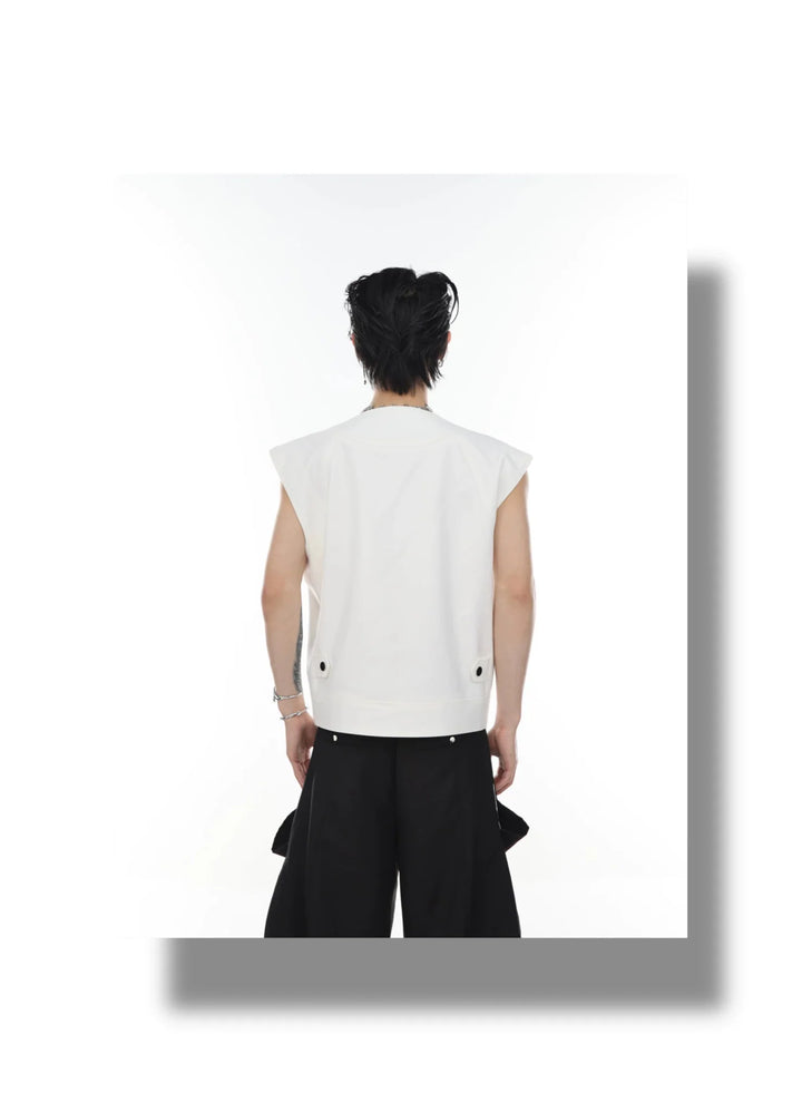 Streetwear Vest / Tank Top Spliced Dual Zipper Detail & Shoulder Cape - ArguE CulturE