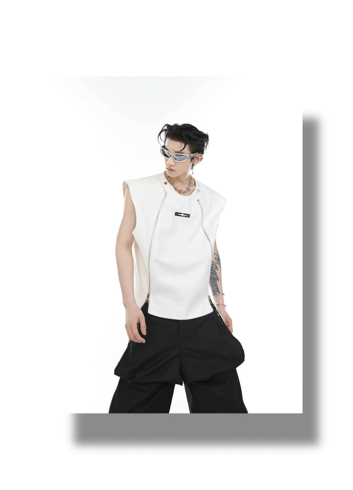 Streetwear Vest / Tank Top Spliced Dual Zipper Detail & Shoulder Cape - ArguE CulturE