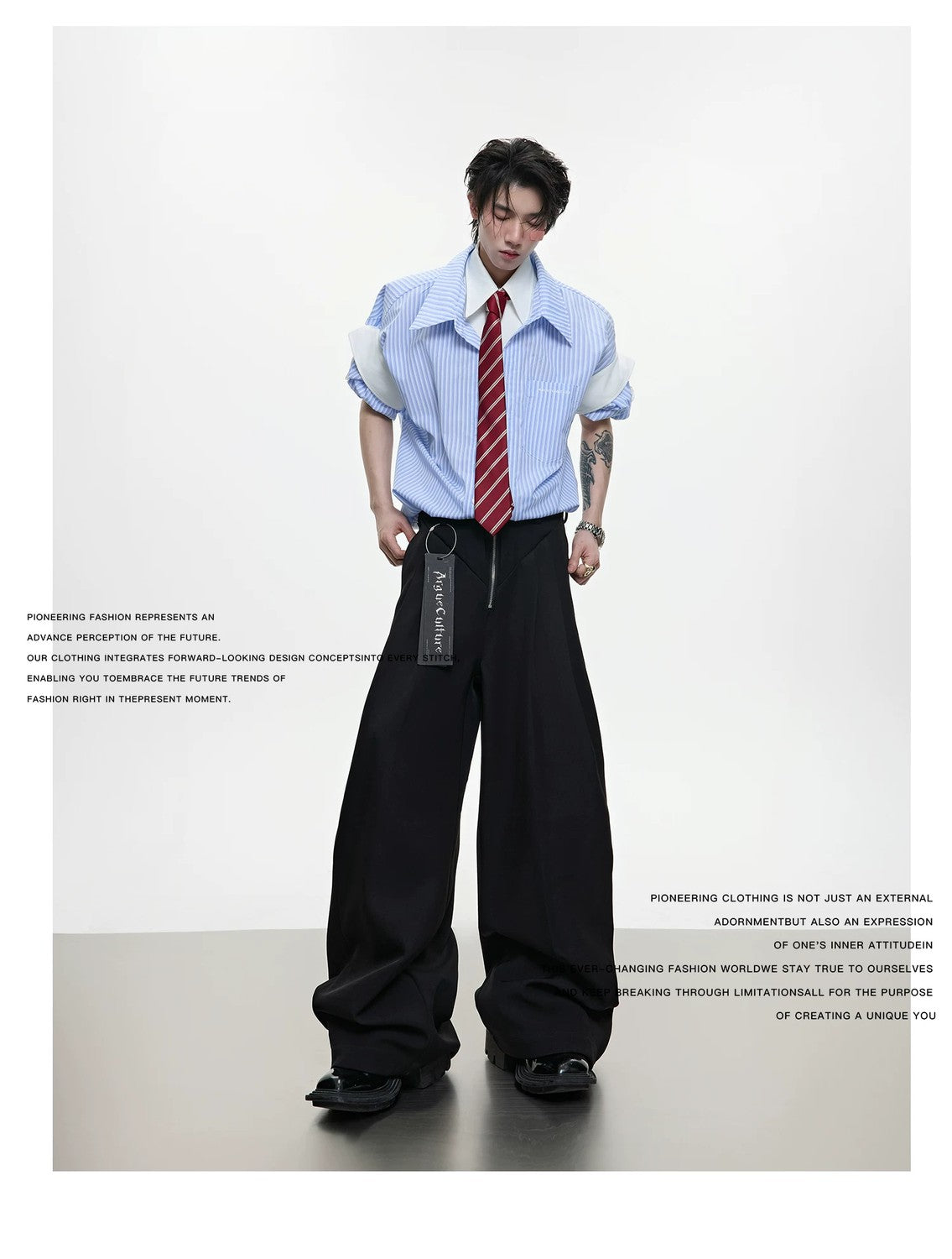 desc::striped-faux-2-piece-short-sleeve-shirt-oversized-preppy-tee-detail-img-2