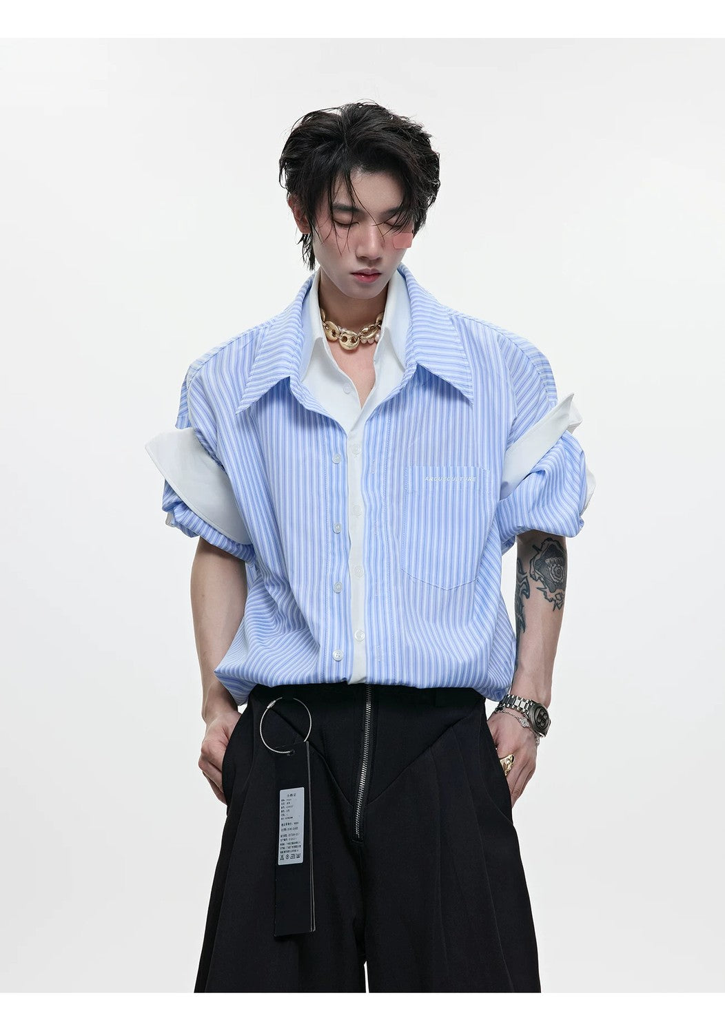 desc::striped-faux-2-piece-short-sleeve-shirt-oversized-preppy-tee-detail-img-6