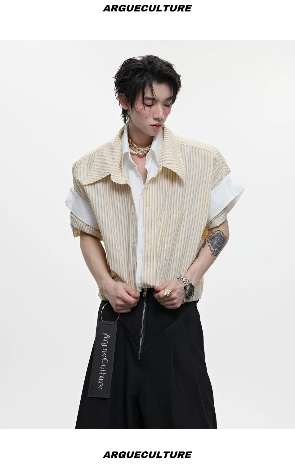 desc::striped-faux-2-piece-short-sleeve-shirt-oversized-preppy-tee-detail-img-9