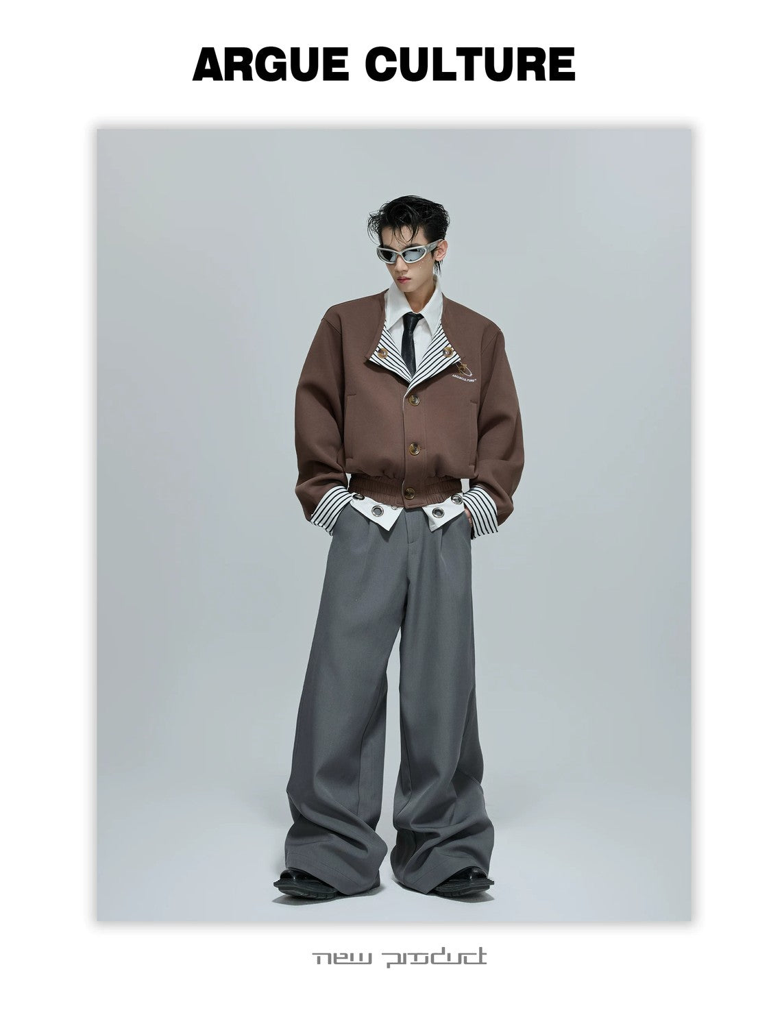 desc::striped-faux-two-piece-collarless-varsity-jacket-detail-img-10