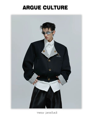 desc::striped-faux-two-piece-collarless-varsity-jacket-detail-img-11