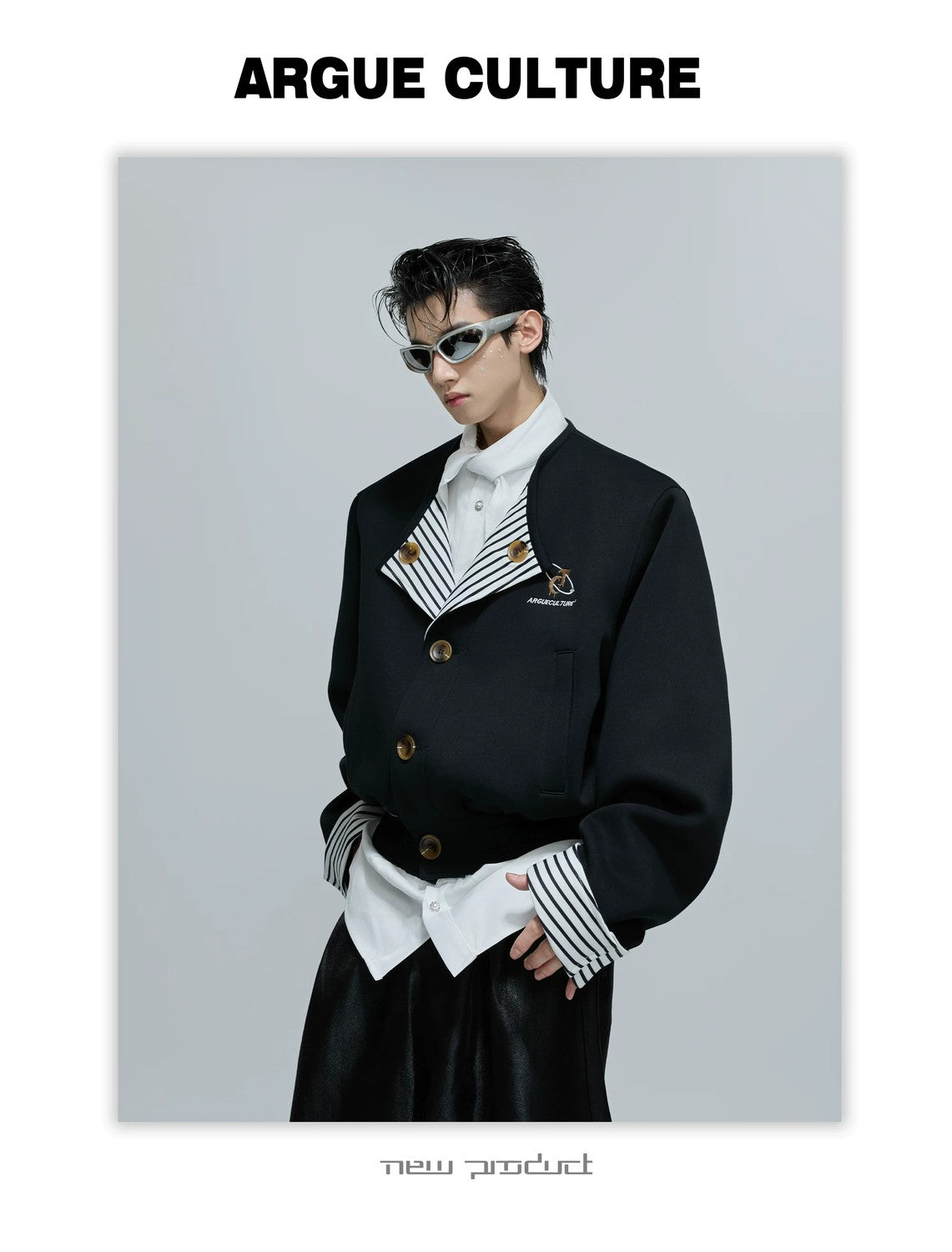 desc::striped-faux-two-piece-collarless-varsity-jacket-detail-img-13