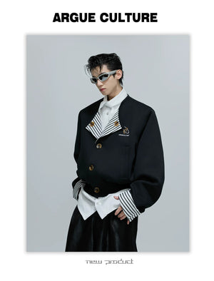 desc::striped-faux-two-piece-collarless-varsity-jacket-detail-img-13