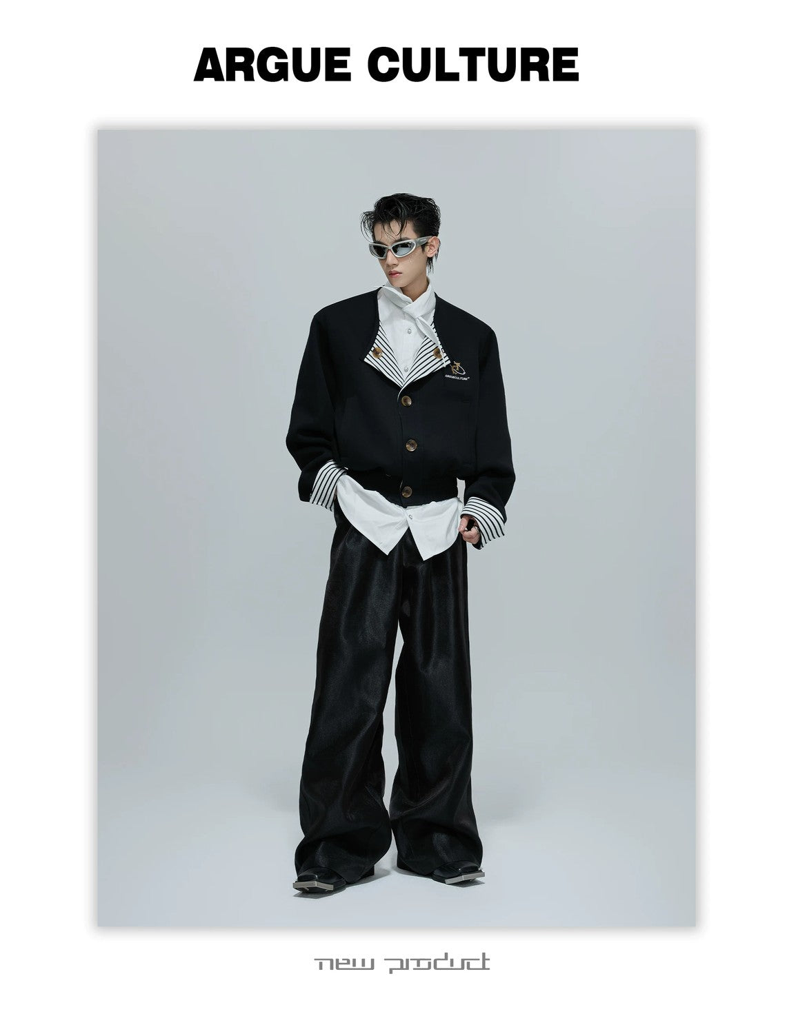 desc::striped-faux-two-piece-collarless-varsity-jacket-detail-img-16