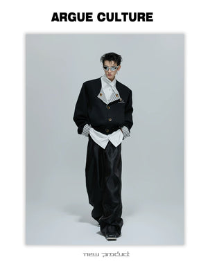 desc::striped-faux-two-piece-collarless-varsity-jacket-detail-img-2