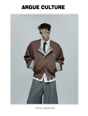 desc::striped-faux-two-piece-collarless-varsity-jacket-detail-img-4