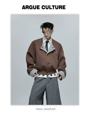 desc::striped-faux-two-piece-collarless-varsity-jacket-detail-img-6