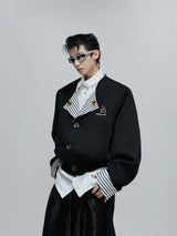 striped-faux-two-piece-collarless-varsity-jacket-khaki
