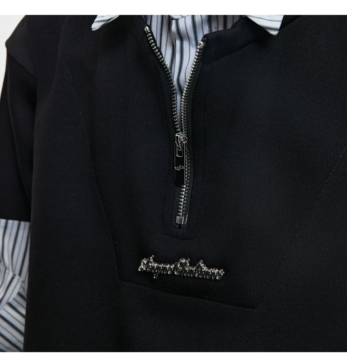 Striped Layered-Look Shirt with Metal Zip Detail Streetwear - detail image 4