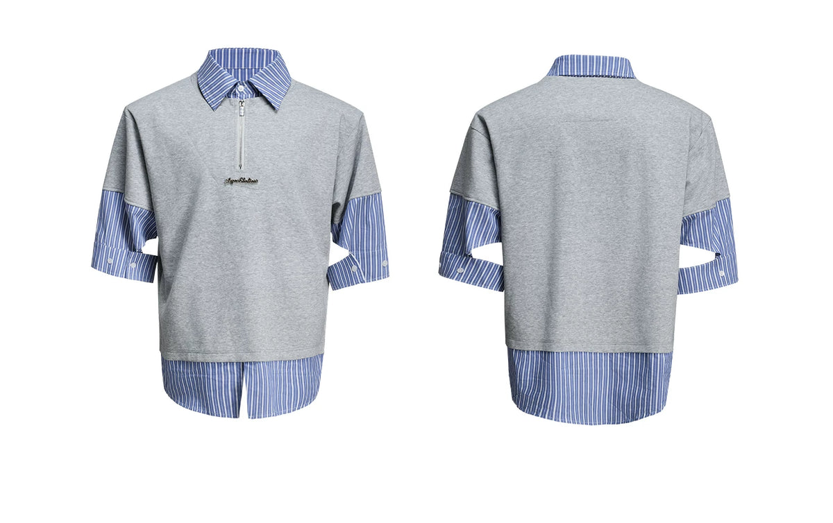 Striped Layered-Look Shirt with Metal Zip Detail Streetwear - detail image 17