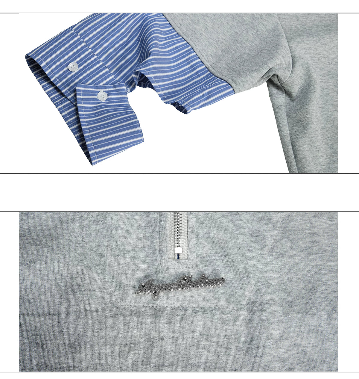 Striped Layered-Look Shirt with Metal Zip Detail Streetwear - detail image 19