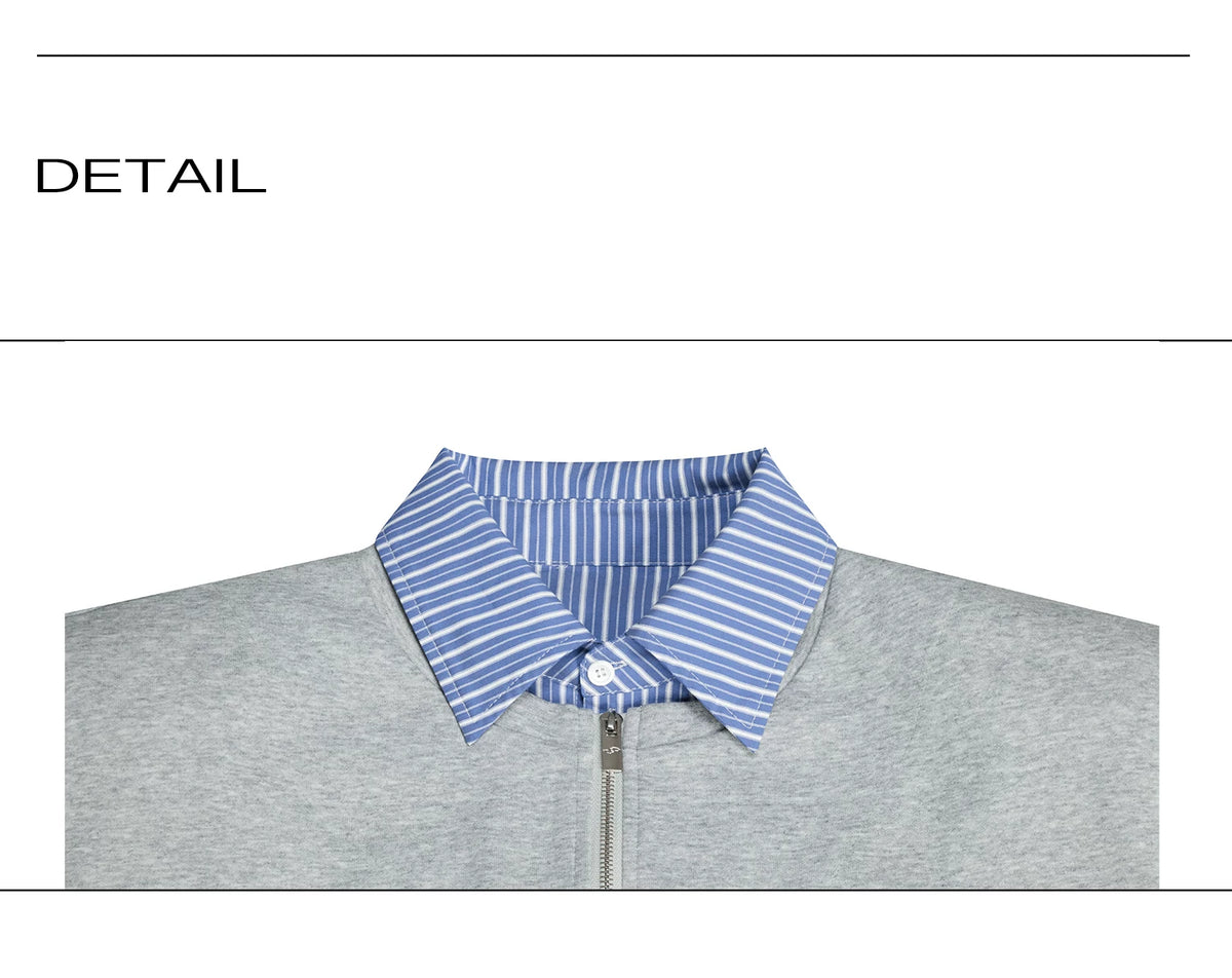 Striped Layered-Look Shirt with Metal Zip Detail Streetwear - detail image 18