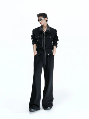 Striped Ribbon Zip Sweatshirt Top & Flared Pants - main image 2