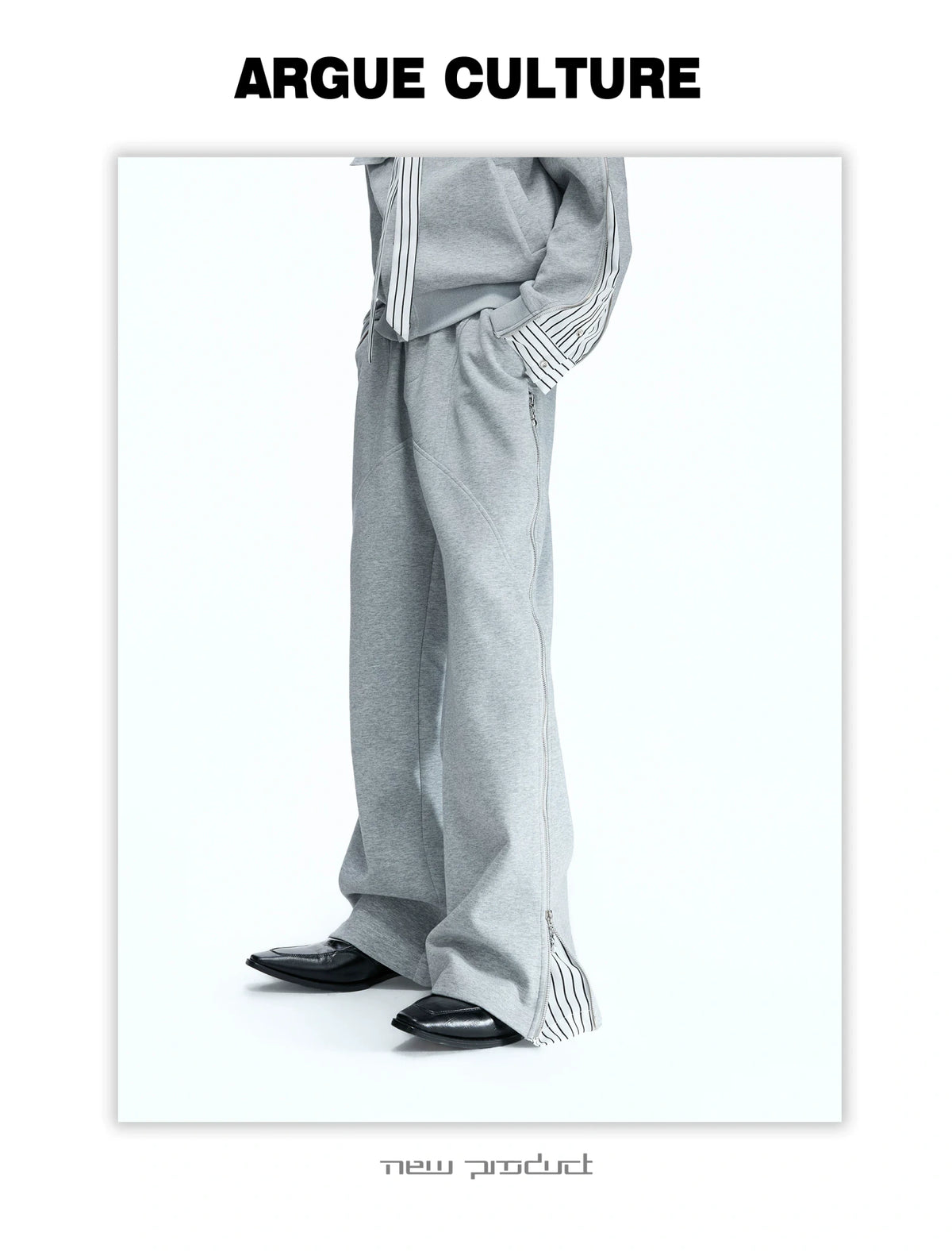 Striped Ribbon Zip Sweatshirt Top & Flared Pants - detail image 18