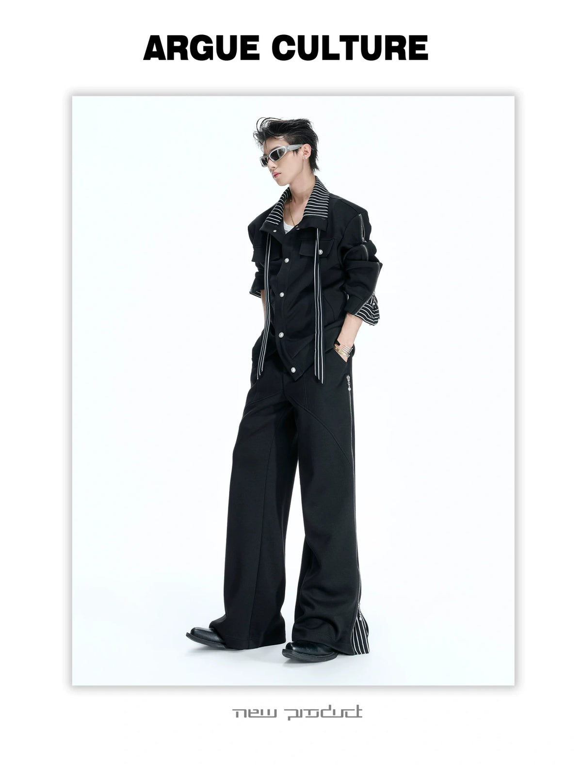 Striped Ribbon Zip Sweatshirt Top & Flared Pants - detail image 21