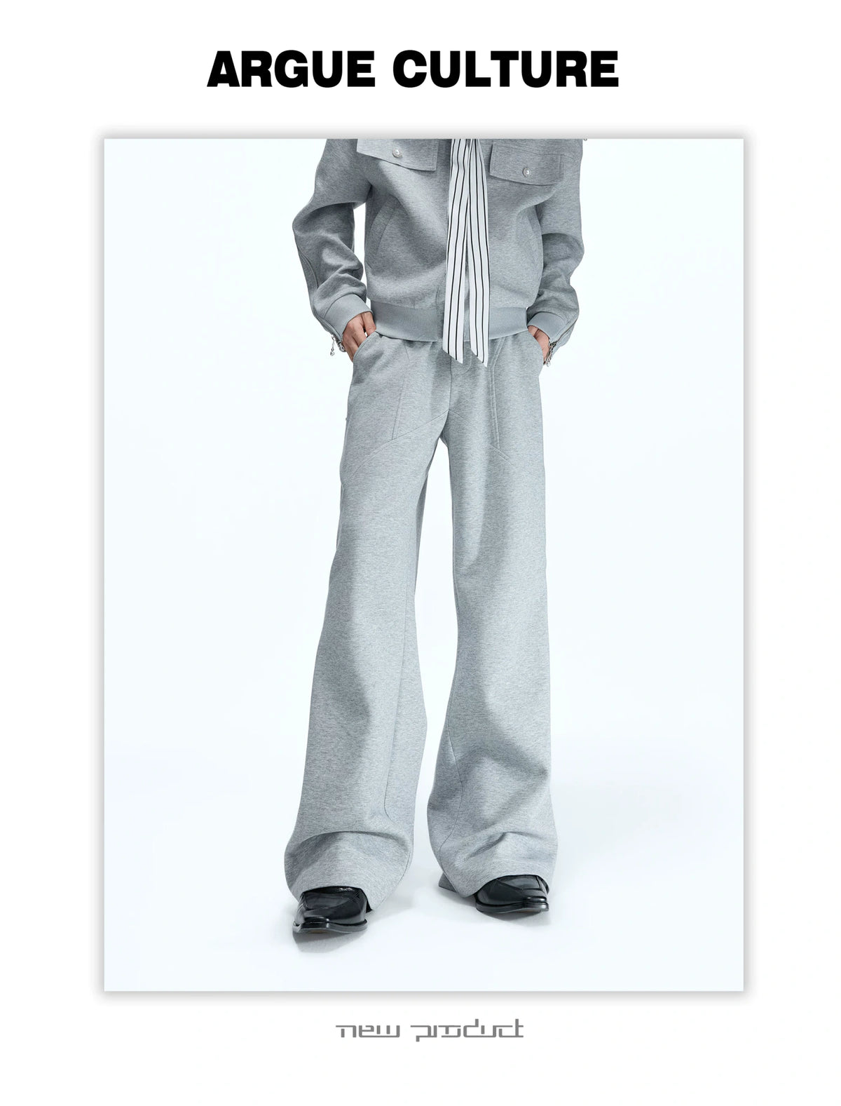 Striped Ribbon Zip Sweatshirt Top & Flared Pants - detail image 6