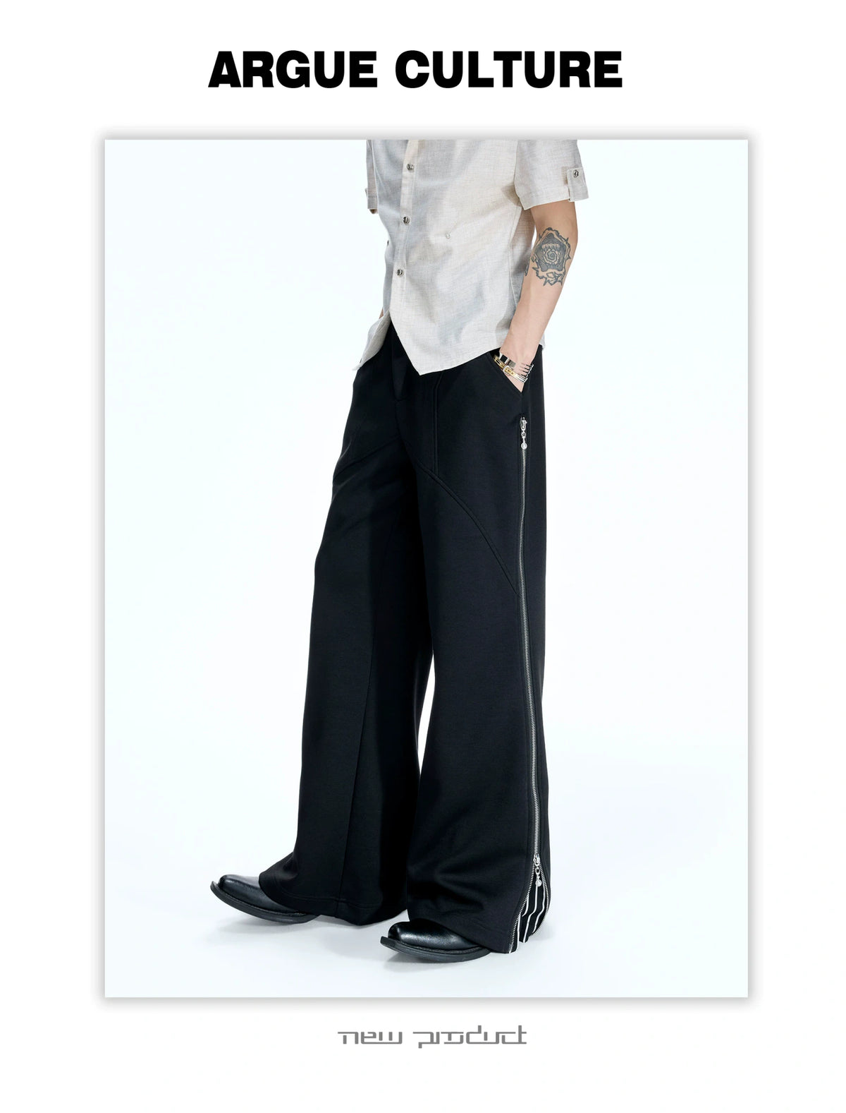 Striped Ribbon Zip Sweatshirt Top & Flared Pants - detail image 8