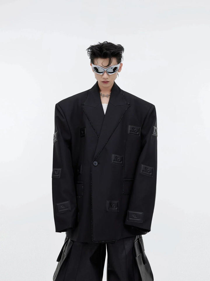 Structured Blazer with Rhinestone Trim | Futuristic Edgy Jacket - ArguE CulturE