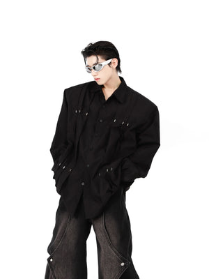 studded-pleated-cropped-shirt-with-shoulder-pads-for-men-black