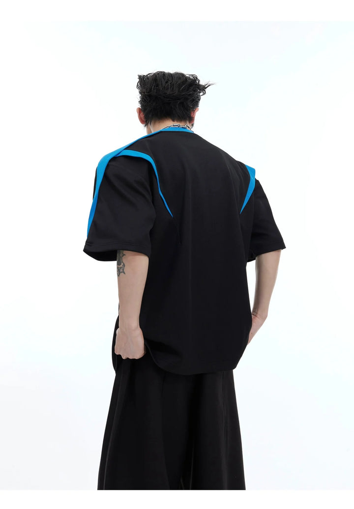 Summer Color Block Spliced Short Sleeve T - Shirt with Textured Design - ArguE CulturE