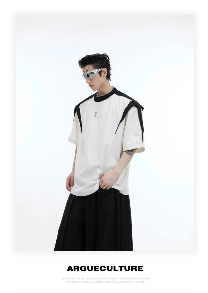 Summer Color Block Spliced Short Sleeve T - Shirt with Textured Design - ArguE CulturE