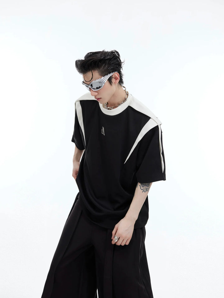 Summer Color Block Spliced Short Sleeve T - Shirt with Textured Design - ArguE CulturE