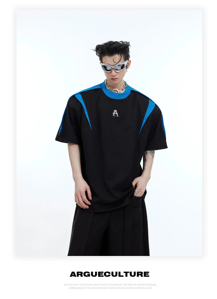 Summer Color Block Spliced Short Sleeve T - Shirt with Textured Design - ArguE CulturE