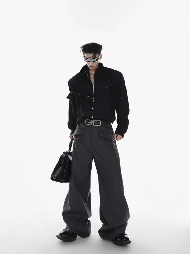 Summer Indie Wide - Leg Trousers with Metal Accents and Unique Pocket - ArguE CulturE