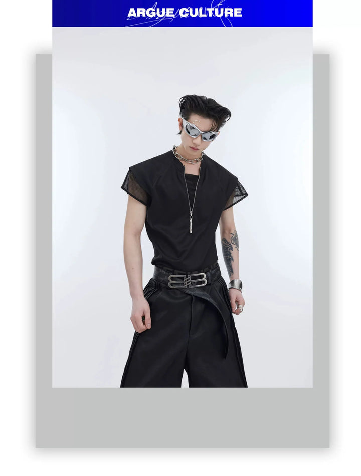 Summer Punk Mesh Design Vest T - Shirt with Metallic Zipper Accents - ArguE CulturE