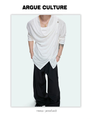 Draped Cowl Neck Asymmetric Button Top