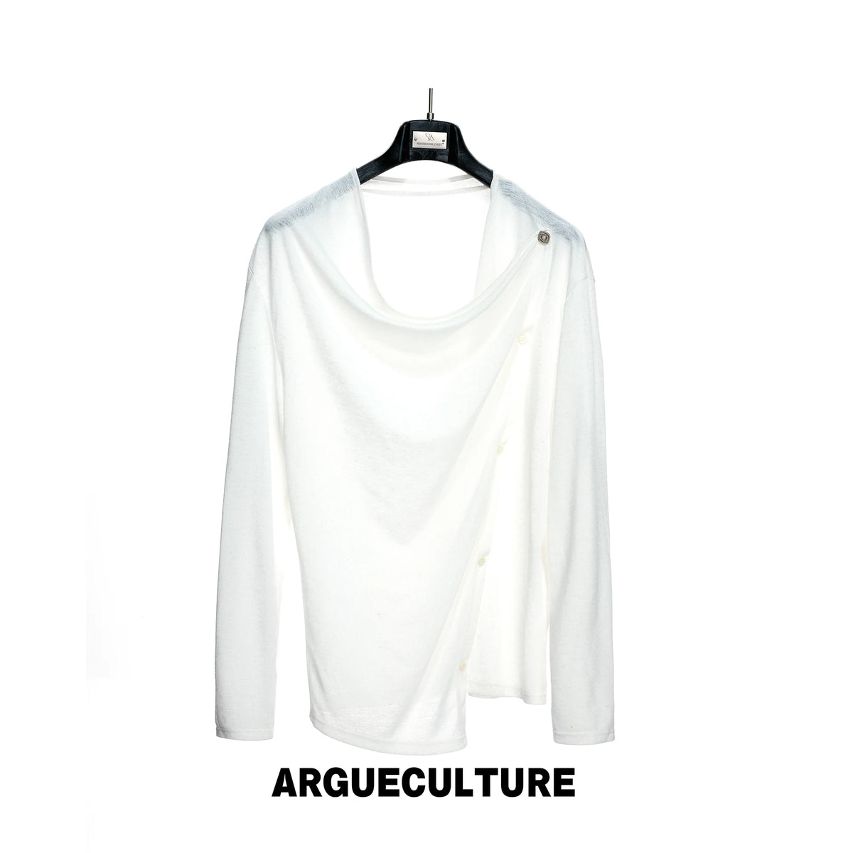 Draped Cowl Neck Asymmetric Button Top