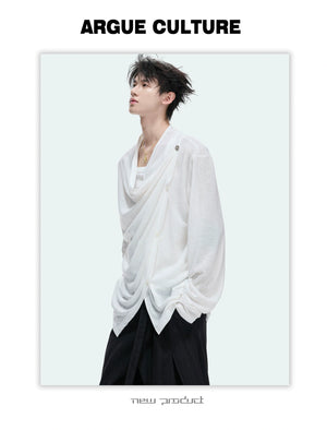 Draped Cowl Neck Asymmetric Button Top