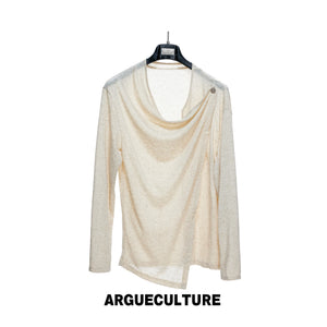 Draped Cowl Neck Asymmetric Button Top
