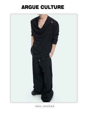 Draped Cowl Neck Asymmetric Button Top