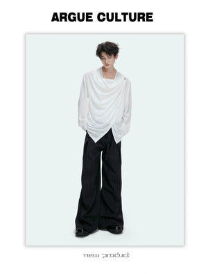 Draped Cowl Neck Asymmetric Button Top