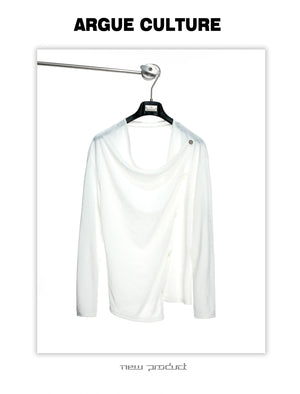 Draped Cowl Neck Asymmetric Button Top