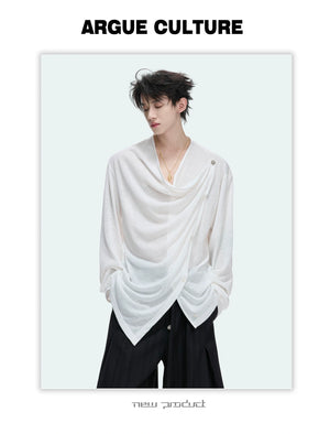 Draped Cowl Neck Asymmetric Button Top