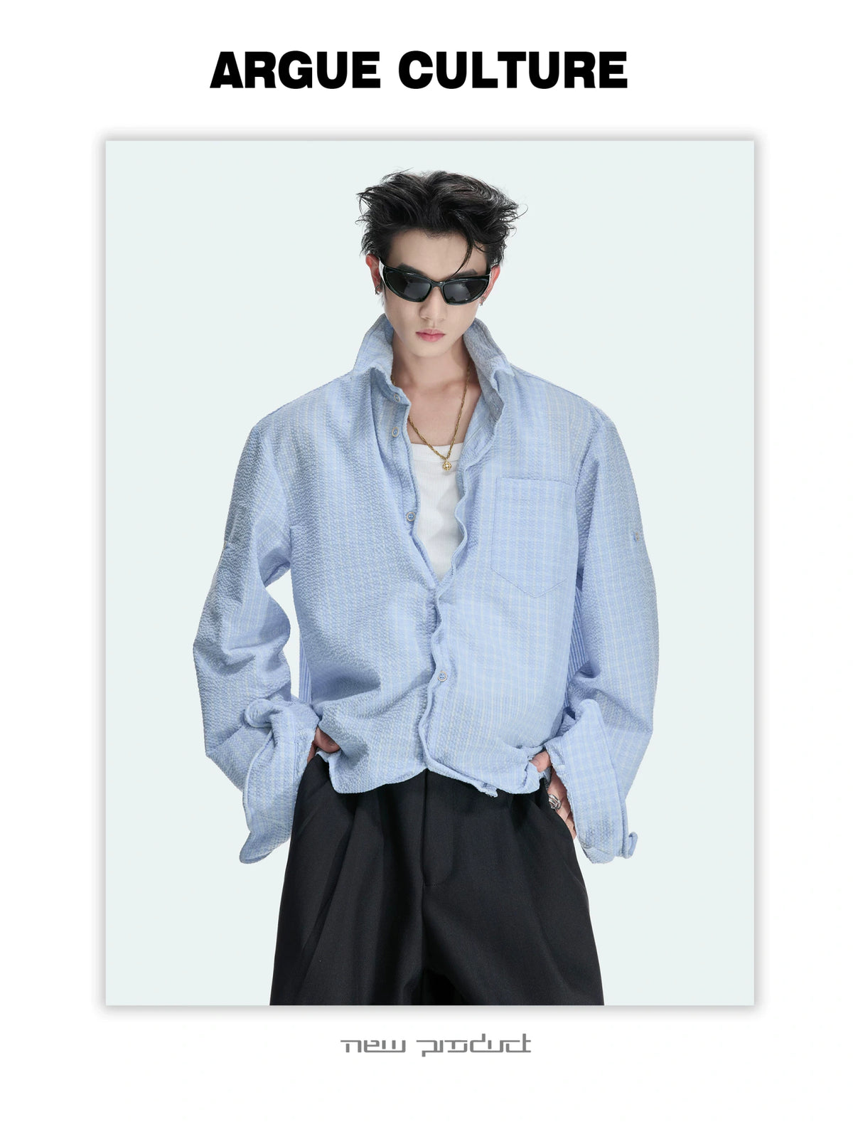 Drawstring Seersucker Check Shirt with Cinched Hem - detail image 9