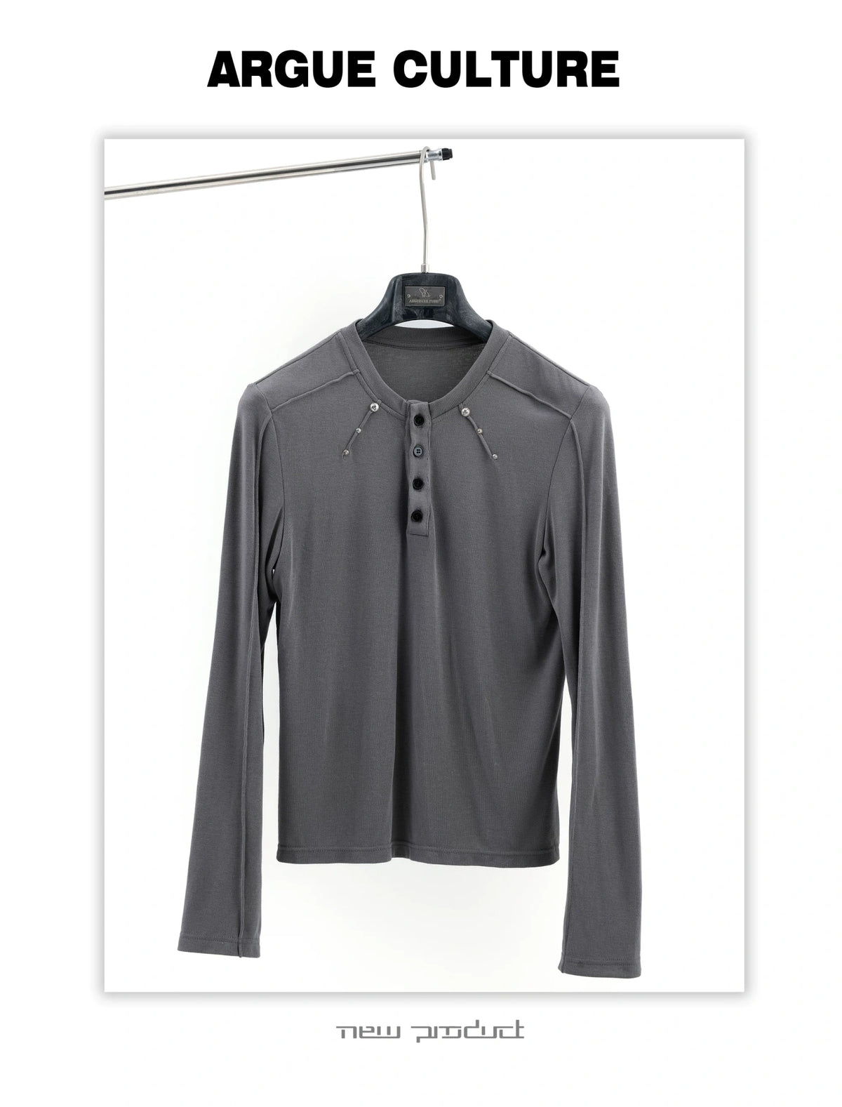 Studded Fitted Henley Long-Sleeve Tee