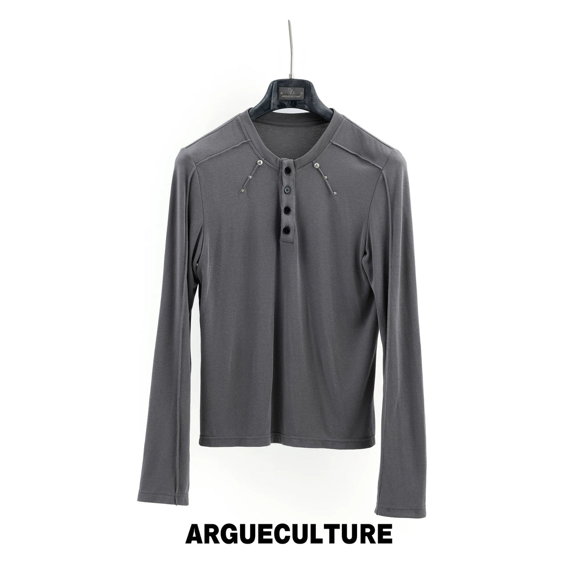 Studded Fitted Henley Long-Sleeve Tee