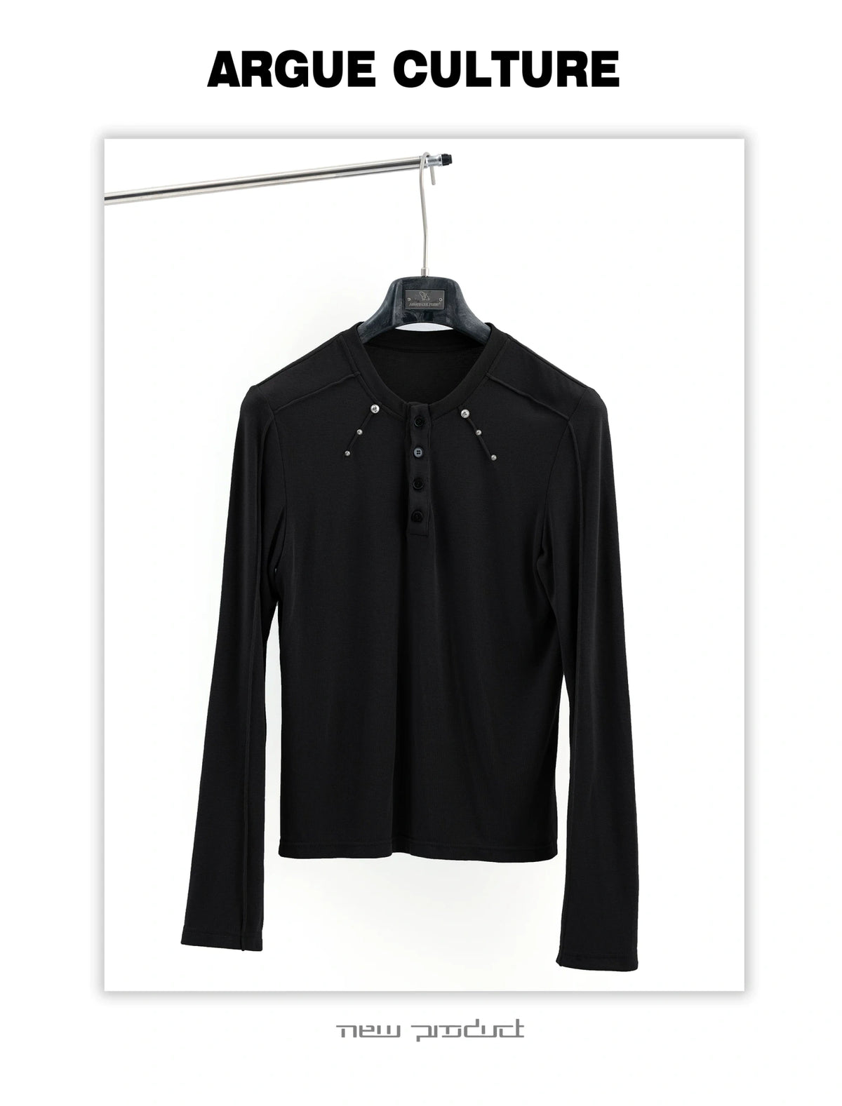 Studded Fitted Henley Long-Sleeve Tee