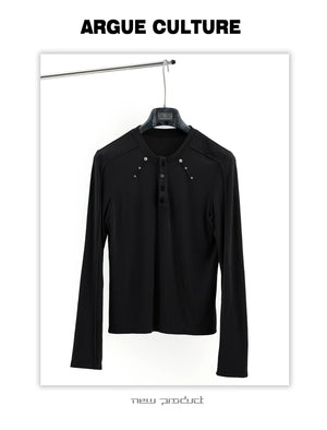 Studded Fitted Henley Long-Sleeve Tee